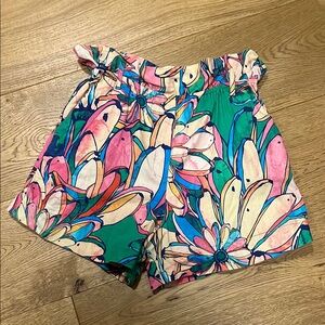 Vibrant Floral Print Women’s Shorts - Pink & Green by Farm Rio M